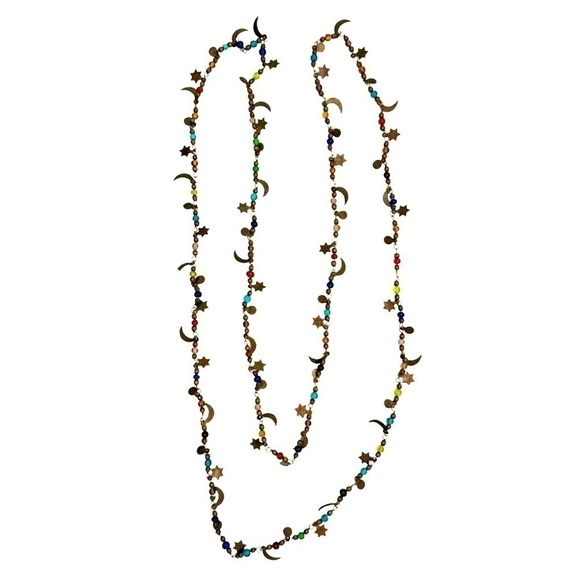 Jewelry - Vintage Stars and Moon Brass and Colorful Bead Long Necklace